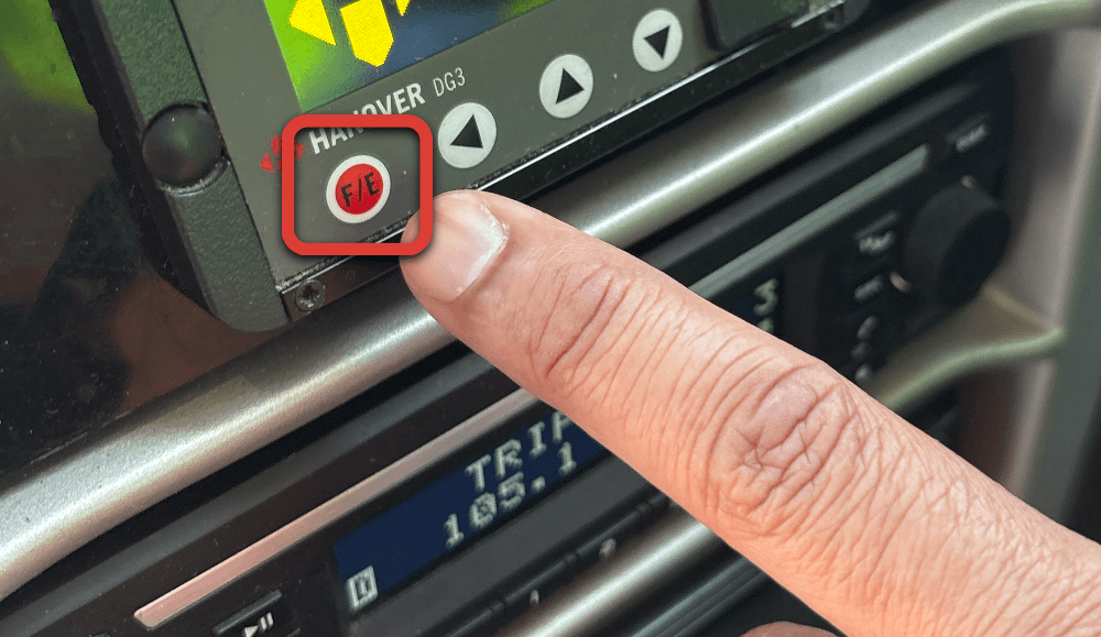 red F/E button confirms selection